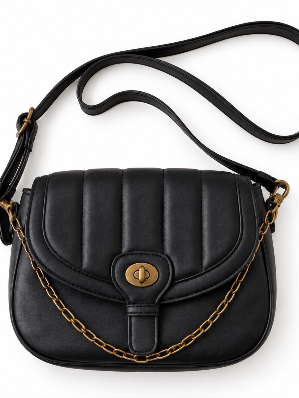 Universal Thread Black Quilted Faux Leather Saddle Crossbody Bag